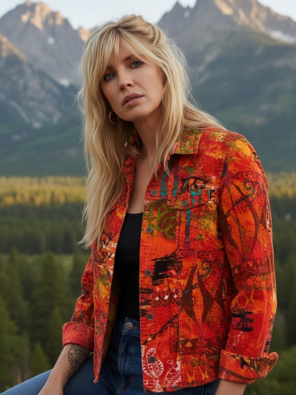 Chico's Vintage Orange Tribal Print Jacket - Afrocentric Boho Corduroy